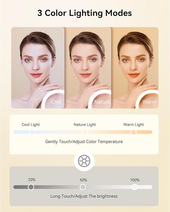 JUSRON Travel Makeup Bag With LED Mirror, Cosmetic Train Case with Light up Mirror, Portable Makeup Artist Organizer Bag with Adjustable Dividers, Makeup Brush Holder Storage (White, Medium)