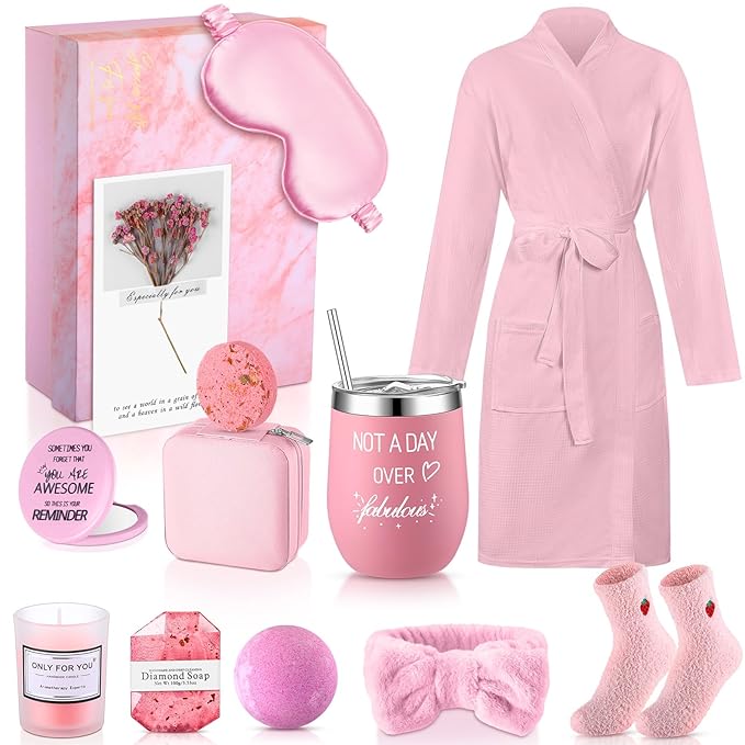 Nuogo 13 Pcs Birthday Gifts for Women Mothers Day Gifts Spa Basket Set for Women Mirrors Socks Steamers Jewelry Case Bath Robe Mom nurse Girlfriend Wife