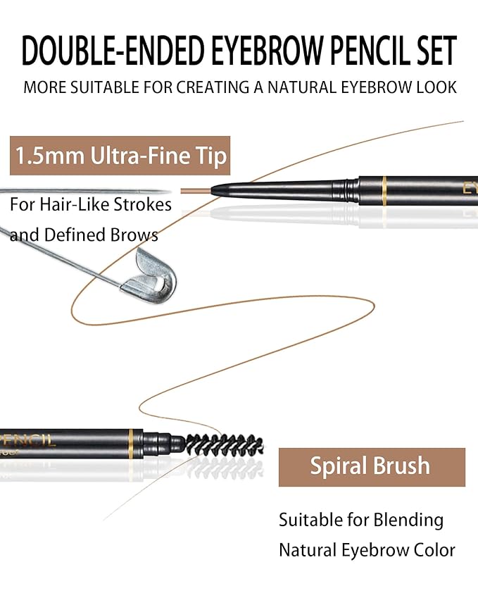 Light Brown Eyebrow Pencils for Women, 12Pcs Ultra Slim Eyebrow Pencil with 2 Brow Razors Kit, Double Head 1.5mm Micro-Fine Tip & Spiral Brush, Can Draw Fine and Long-Lasting Brows Makeup