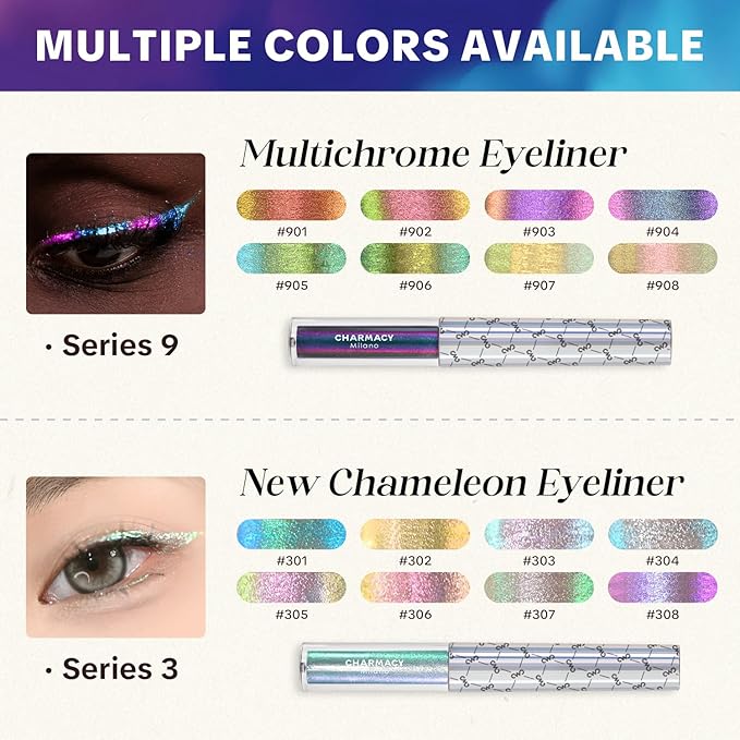 CHARMACY Chameleon Liquid Eyeliner, Liquid Glitter Eyeliner, Highly Pigmented, Metallic MultiColor Shifting waterproof Eyeliner, Ultra-Fine Tip, Longwearing, Smudge-proof (#304)