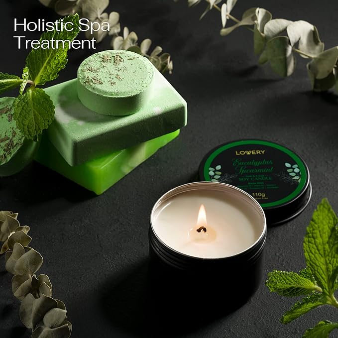 Eucalyptus Spearmint Bath Set, Home Spa Set with Natural Mint Fragrance, 17 Pcs Gift Basket, Eucalyptus Bath Oil, Shower Gel, Bubble Bath, Bath Crystal, Steamer Tablet & More, Best Birthday Gift