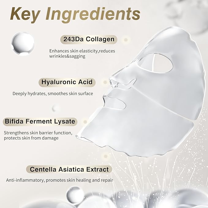 ISTON 6 Pack Bio-Collagen Real Deep Anti Wrinkle Lifting Mask,Overnight Hydrating Face Mask for All Skin Types -Pore Minimizing,Elasticity Enhancing,Firming,Moisturizing