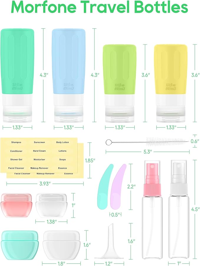 Morfone 16 Pack Travel Bottles Set for Toiletries, TSA Approved Travel Containers Leak Proof Silicone Squeezable Travel Accessories 2oz 3oz for Shampoo Conditioner Lotion Body Wash (BPA Free)