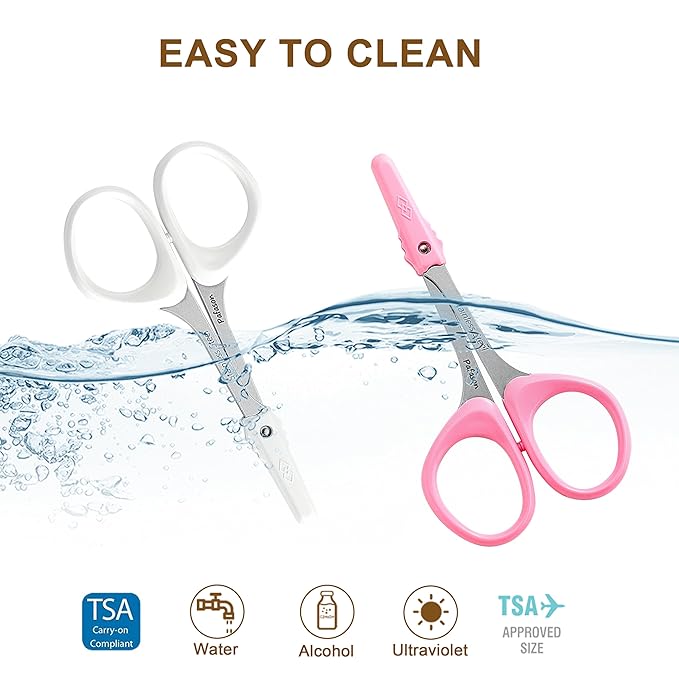 PAFASON High Precision Eyebrow Grooming Scissor Set, Beauty Makeup Cosmetic Tool, Curved, Straight Tip, Stainless Steel, Safety Case for Trimming Eyelash Extensions