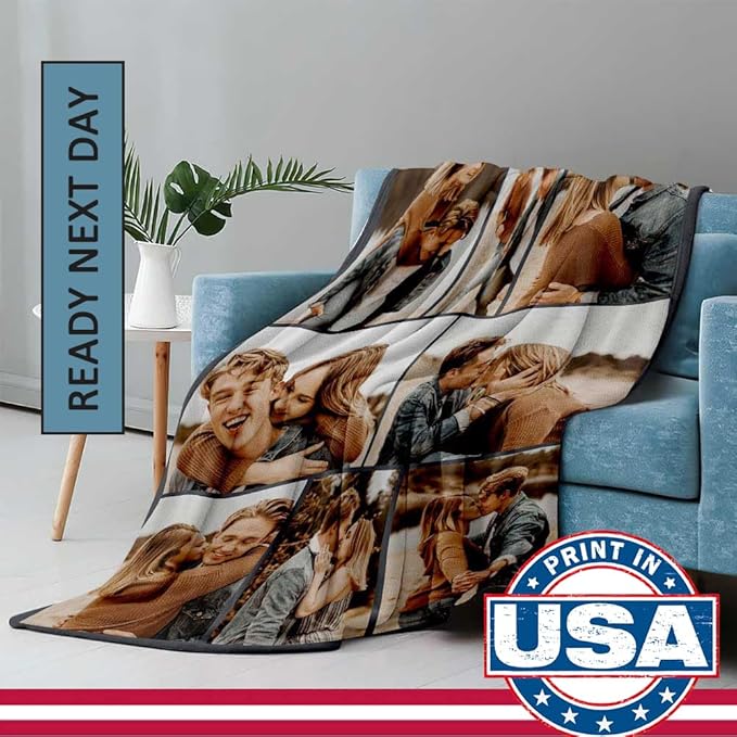 Ships Next Day, Custom Blanket with Picture for Girlfriend Boyfriend Gifts, Personalized Wife Photo Blanket for Birthday Blankets Gifts from Husband