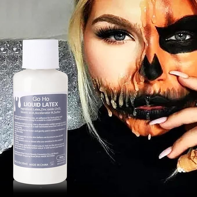Go Ho Liquid Latex SFX Makeup(1 oz),Halloween Monster Zombie Makeup,Quick Drying Multi-Purpose Liquid White Face Paint for Scar Cut Wound Peeling Skin Wrinkles Stipples Burns Blisters,Clear White