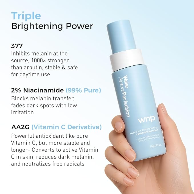 WNP Hyaluronic Acid Hydrating & Brightening Lotion: 4D Hyaluronic Acid, 2% Niacinamide, 377, Vitamin C Deep Moisture & Radiance Boosting Facial Moisturizer Vegan SkinCare for All Skin Types