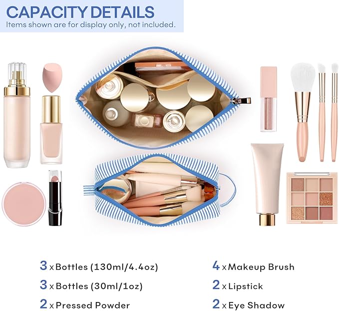 mibasies 2 PCS Initial Makeup Bags for Women: - Birthday Gifts for Teen Girls 11 12 13 14 15 16 Years Old - Preppy Trendy Stuff - Cosmetic Bag for Travel Toiletry - Blue S