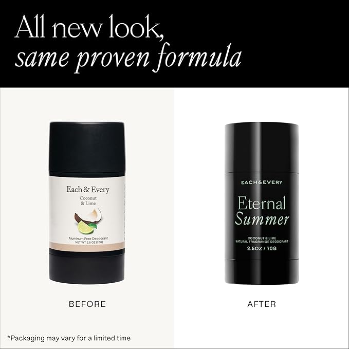 Each & Every Aluminum Free Deodorant for Men & Women, Coconut & Lime - All Natural Deodorant for Sensitive Skin, EWG Verified - Clean, Baking Soda-Free, Plant-Based Fragrance - 2.5oz, 2 Pack