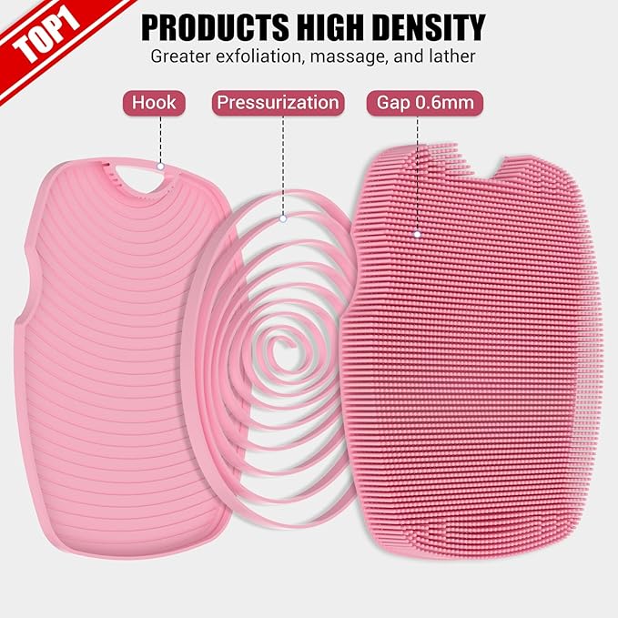 Silicone Body Scrubber - Anti Zinc Infused-Highly Elastic Bristles Exfoliating Body Scrubber for Shower Body,Cellulite Reduction,Blood Circulation - Pink