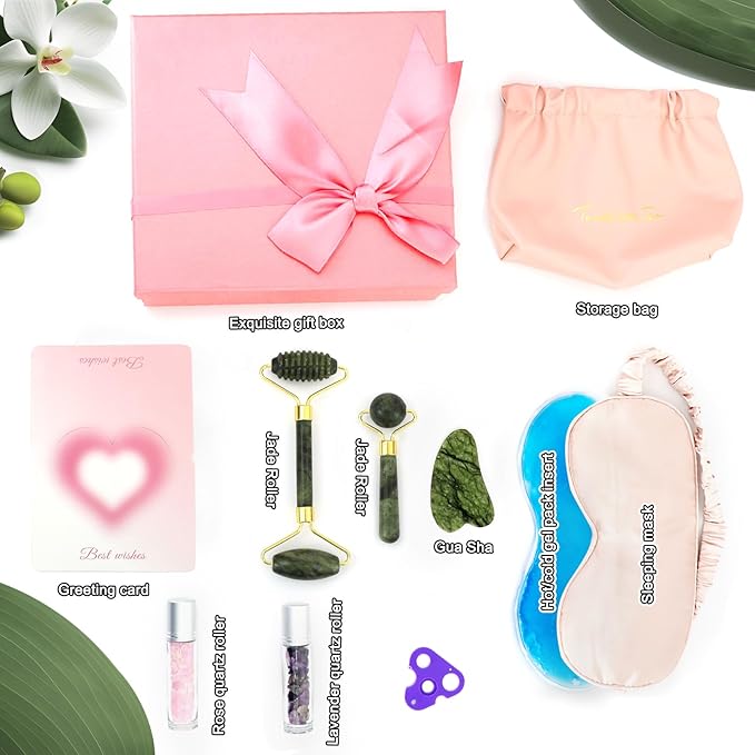 Gifts for Teenage Girls, Skincare Gift Tool Set for Teen Girls Ages 10 11 12 13 14 15 16 18,Tween Girl Gift Basket Stuffers,Daughter,Girlfriend,Women Birthday Gifts,Eye Mask,Jade Roller,Gua Sha
