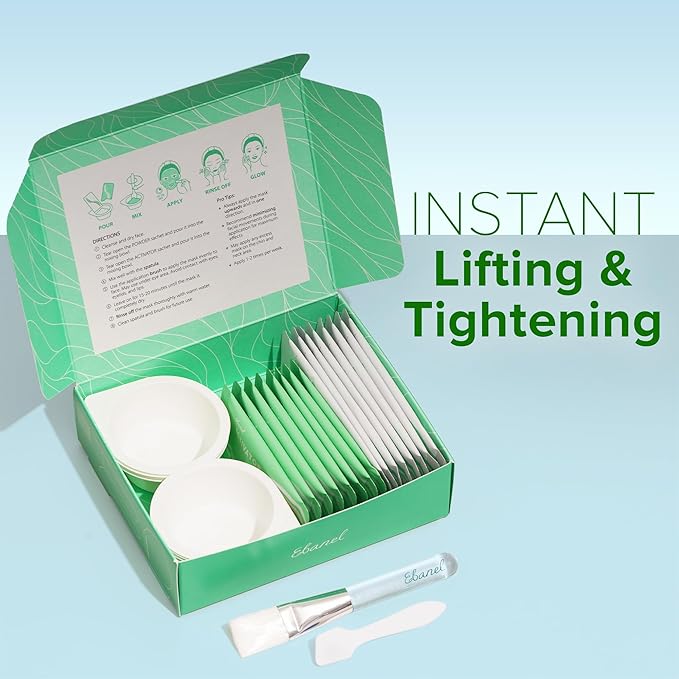 Ebanel Collagen Peptides Wash-Off Face Mask Set, 8 Pack Instant Skin Tightening and Lifting Masks, Brightening Face Mask with Niacinamide, Glutathione, Hyaluronic Acid, Vitamin C, Cica, B5, Albumen