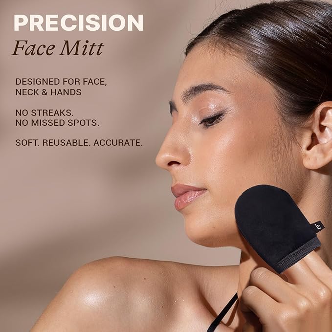 Self Tanning Mitt Applicator Set - 3 in 1 Ultra Soft Mitts, Exfoliating Glove, Face & Body Tanner Glove w/Thumb, for the Perfect Streak-Free Fake Tan, Velvety Soft Tanning Lotion Applicator, Reusable