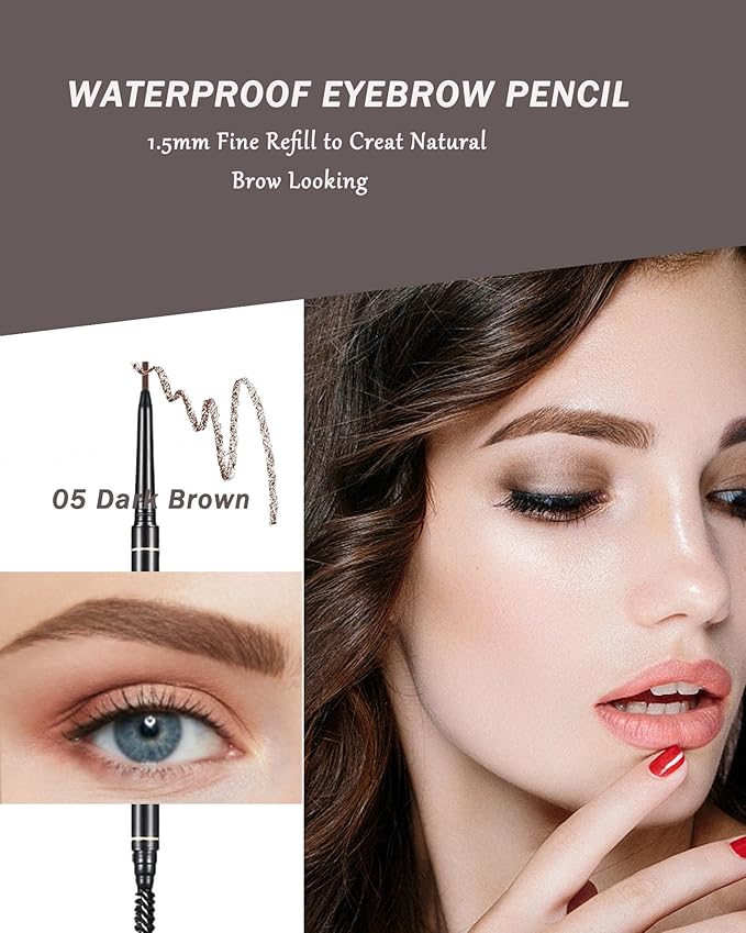 12 Pcs Eye Brow Pencils for Women Dark Brown,Waterproof Eyebrow Pencil Retractable Ultra Fine Professional Brow Pencil,Long Lasting Tinted Gel Micro Eyebrow Pen for Define Fill Tiny Brow Eye Makeup-05
