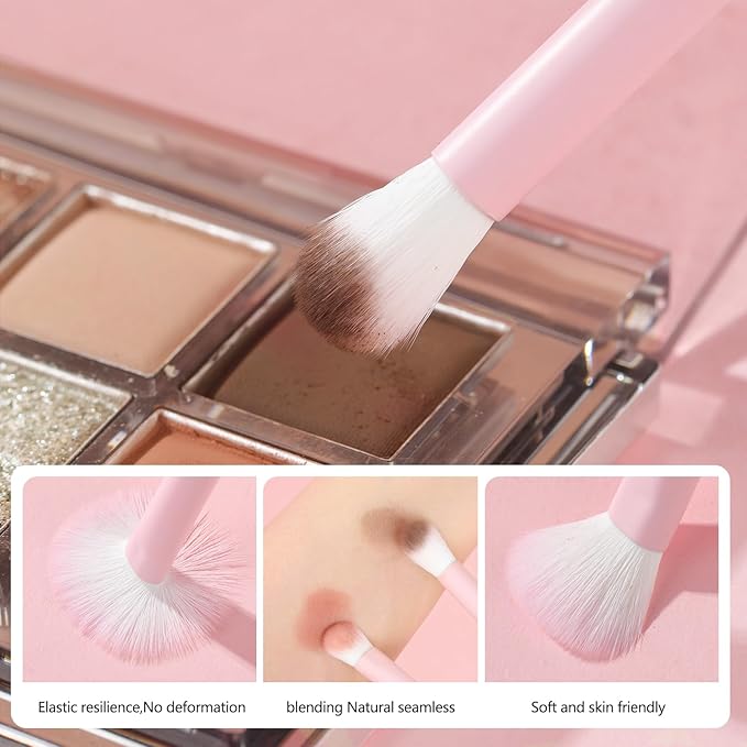 MSQ Make Up Brushes 8Pcs Powder Brushes Synthetic Hair Makeup Brush Set for Blending Stippling Eyeshadow Eyeliner Concealer Nose Shadow, Peach