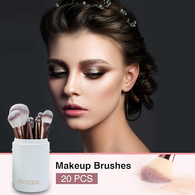 OMANIAC Makeup Brush Set 20Pcs with Storage Case.Used for Powder,Foundation,Highlight,Eye Shadow,Concealer,etc.Suitable for Makeup Beginners,Best Gift for Women/Girls（Silver）