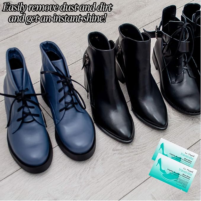 LA Fresh Travel Lite Pre-Moistened Shoe Shine Wipes Pack of 50 Individually Wrapped Streak-Free Cleaning Wipes Perfect For Use On Leather Convenient Size For On The Go