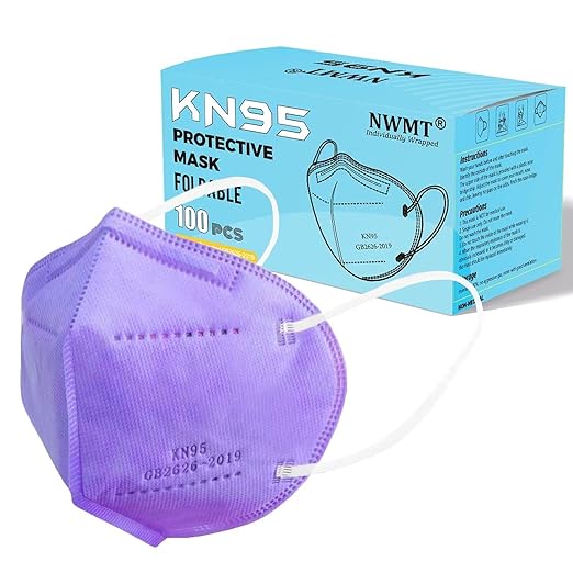 Purple KN95 Face Masks 100 Pack Breathable Disposable Face Masks