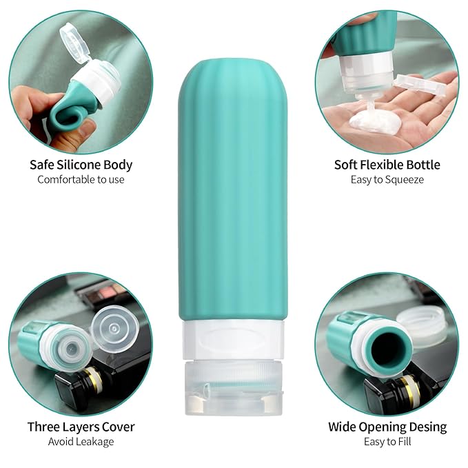 16 Pack Travel Bottles Set - Leakproof Silicone Containers, TSA Approved, Squeezable Refillable 3oz for Shampoo, Conditioner, Lotion