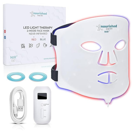 Portable LED Face Mask with Near-Infrared - Blue, Red Light Therapy for Face - 114 LEDs - Skincare Tool for Wrinkles, Anti-Aging