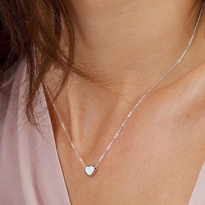 Dainty Gold Heart Necklace for Women - 14K Gold/Silver Plated Cute Heart Handmade Disc Circle Bee Choker Adjustable Necklace for Women Trendy Jewelry