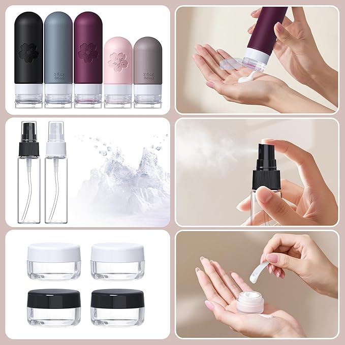 20Pack Travel Bottles for Toiletries, Silicone TSA Approved Travel Size Containers, Travel Essentials Leak Proof Refillable Liquid, Travel Shampoo and Conditioner Bottles