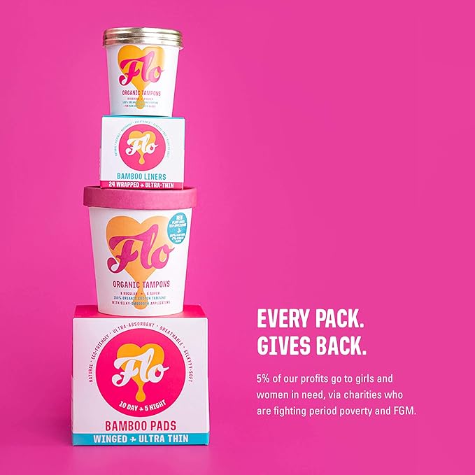 Flo Bamboo Day Period Pads with Wings - Super Absorbent, Soft, Thin (88 Pads)