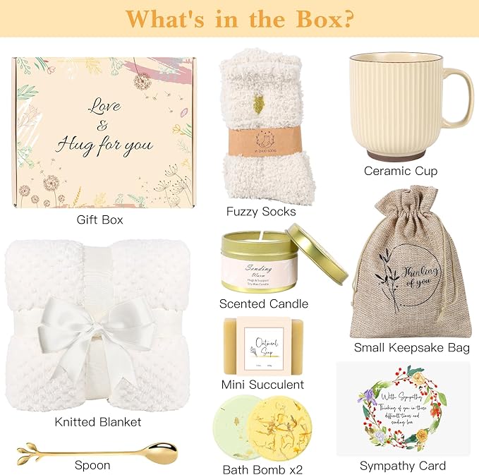 Sympathy Gift Baskets for Women, Care Package for Grieving Friend, Sorry for Your Loss Gift Basket, Get Well Soon Gift Basket for Sick Friends After Surgery Feel Better Gifts Thinking of You Gift