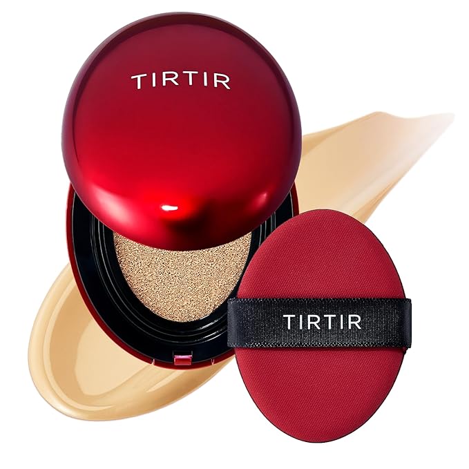 TIRTIR Mask Fit Red Cushion Foundation | Full coverage, Weightless, Skin fit, Satin Glow Finish, Korean Makeup, beauty, Tattoo cover up, Buildable (#22W Sheer Beige, 0.63 Fl Oz)