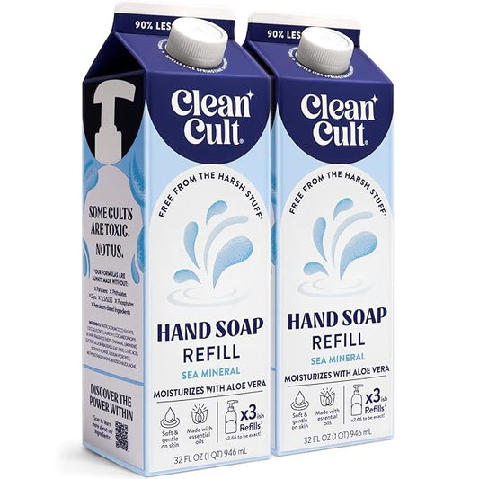 Cleancult - Liquid Hand Soap Refills - Sea Minerals - Gentle On Sensitive Skin - Made with Aloe Vera & Essential Oils - Eco Friendly - Paper-Based Packaging - 32 oz/2 Pack