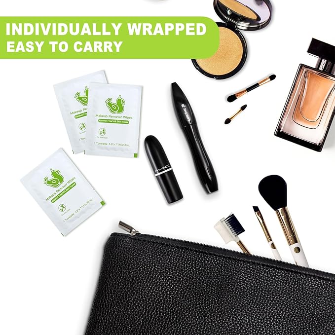 Bulk Makeup Remover Wipes - Individually Wrapped, Gentle Cleansing for Face, Mascara & Lipstick - Travel & Hotel 200
