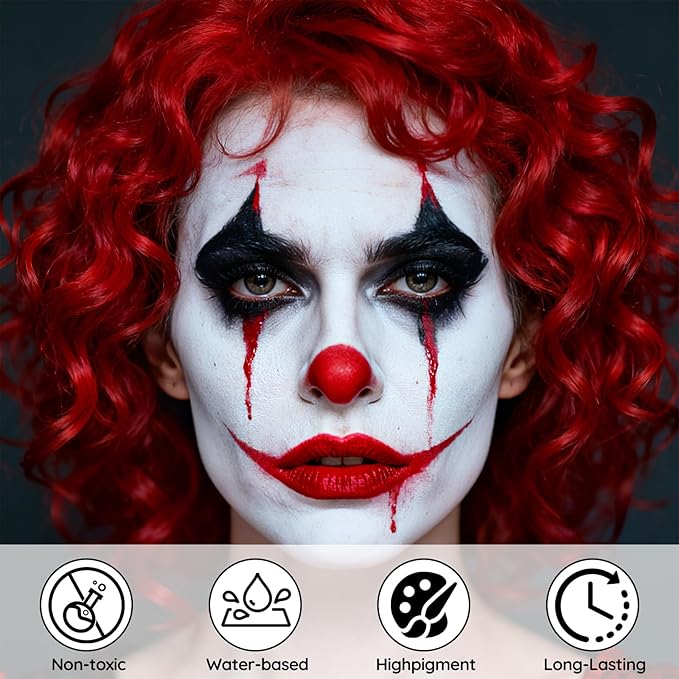 Halloween for Clown Spider Demon Makeup Kit, Professional Halloween SFX Costume Makeup Set for Clown Cosplay ,Water-Based Face Paint Kit with Red Face Paint for Cosplay, Theatre, Party.