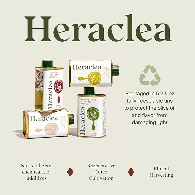 Heraclea - Aegean Flavors Gift Box - Infused Olive Oils Gift Set - Four 5.9oz Bottles - Extra Virgin Olive Oil - Organic Olive Oil - Extra Virgin - Cold Pressed - Polyphenol Rich EVOO