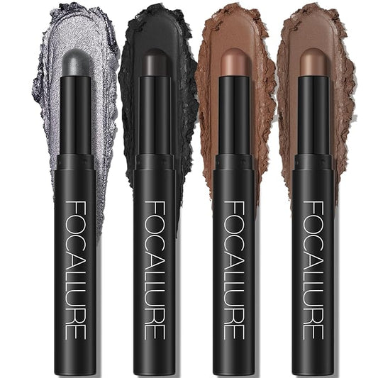 FOCALLURE 4PCS Cream Eyeshadow Stick Sets,Highlighter Eye Shadow Pencil with Crease-proof Formula,Long Lasting Waterproof Eyes Makeup,Smoked Bronze
