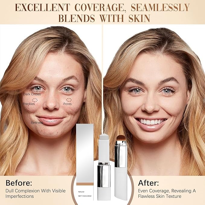 Blanc Cover Cream Stick, Color Changing Brightening Makeup Base, Hydrating Concealer, White Foundation for Flawless Look (Dark Skin)