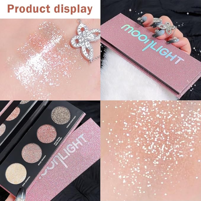 4 Colors Highlight Pink-Purple Eyeshadow Palette, SHANY Cosmetics Shimmer Palette, Cruelty-Free and Vegan Formula, Glitter Eyeshadow for Professional Makeup