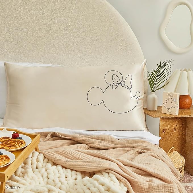 Kitsch & Disney Minnie Mouse Satin Pillowcase with Zipper Softer Than Silk, Cooling Pillow Case for Hair & Skin, Wrinkle-Free, Machine Washable, King Size (19x36)