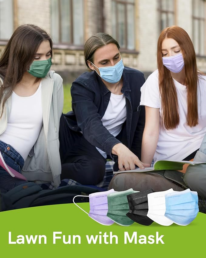 FriCARE Made in USA Disposable Face Masks, 3-Ply ASTM Level 3 Medical Grade, Breathable & Comfortable for Adult Daily Work/Sun Protection, 50 Pack Jungle Mist
