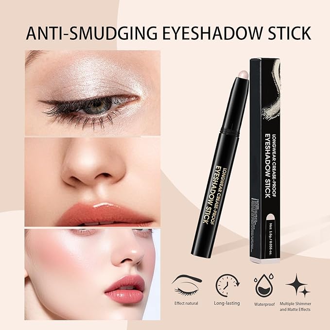 Matte Cream Eyeshadow Stick, Waterproof Eye Shadow Stick, Long-Lasting and Blendable High Pigmented Single Eyeliner Makeup for Women, 6 Oyster