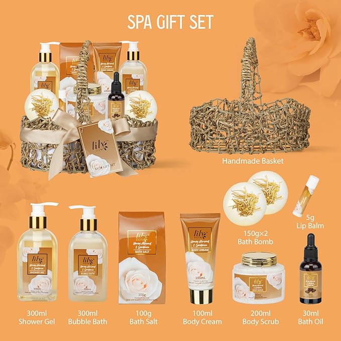Mothers Day Gifts for Mom - Luxury 10-Piece Honey Almond Bath & Body Gift Set for Women, Spa Gift Basket, Pampering Bath Set with Bath Bomb | Christmas Birthday, Perfect Holiday Gift for All Occasion