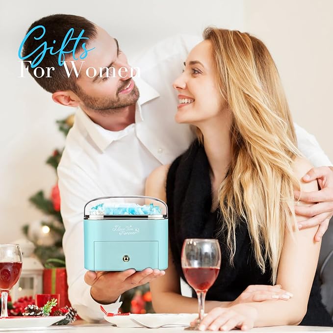 Preserved Real Light Blue Rose with Angle Wings Necklace, Forever Flowers Gifts for Mom Grandma Wife Girlfriend at Christmas Valentines, Anniversary Birthday Gifts for Women, I Love You Gifts for Her