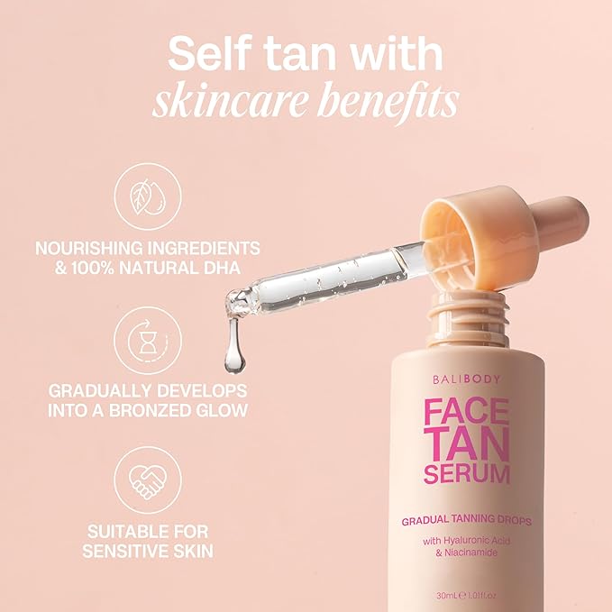 Bali Body Face Tan Serum | Gradual Face Serum for a Customizable Tan | Lightweight, includes Hyaluronic Acid & Niacinamide for All Skin Types | Vegan, Cruelty Free, Australian Made (30 ml/1.01 fl oz)