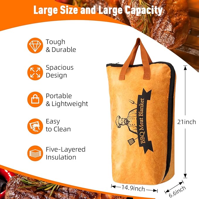 21in BBQ Blanket for Resting Meat-Smoking Meat Insulated Bag for Brisket/Beef/Pork Shoulder/Turkey-White Elephant Christmas Stocking Stuffers Birthday Anniversary Smoker Accessories Gift for Men