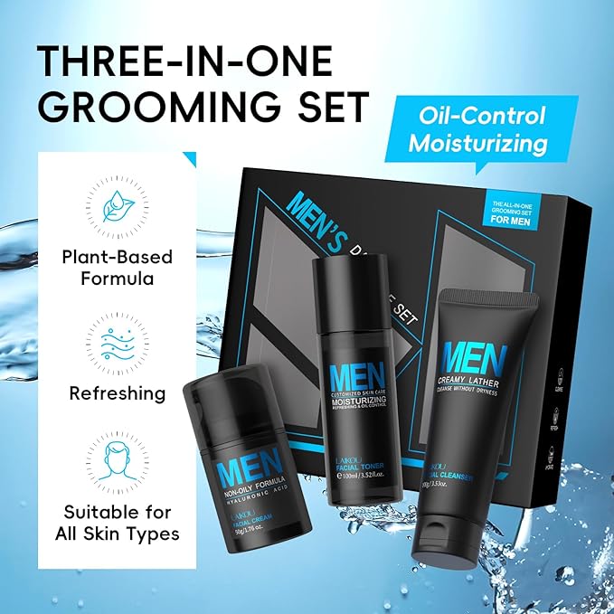 Men's Skin Care Set, Gifts for Men, Skincare Gift Set, Men Skincare with Facial Cream, Facial Cleanser, Facial Toner Father's Day Christmas Birthday Valentines for Him Dad Son Husband Boyfriend