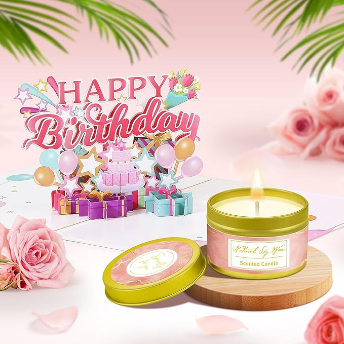 Birthday Gifts for Women Friendship, Happy Birthday Gifts Basket for Mom Friend Sister Wife Her Birthday Gift Unique, Luxury Self Care Gift Rose Relaxing Spa Gifts Set with 3D Birthday Card for Women