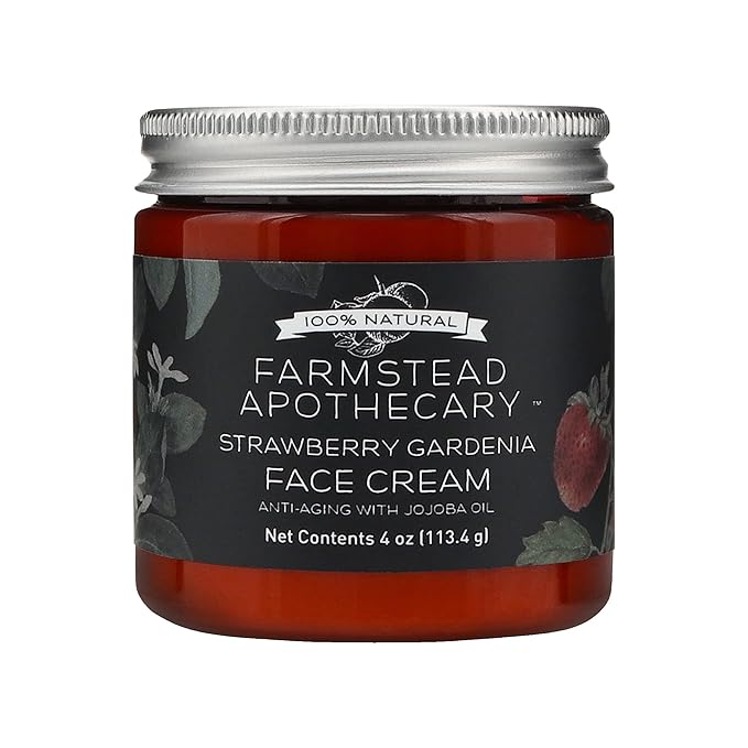 Farmstead Apothecary 100% Natural Anti-Aging Face Cream with Jojoba Oil, 4 oz (Strawberry Gardenia)