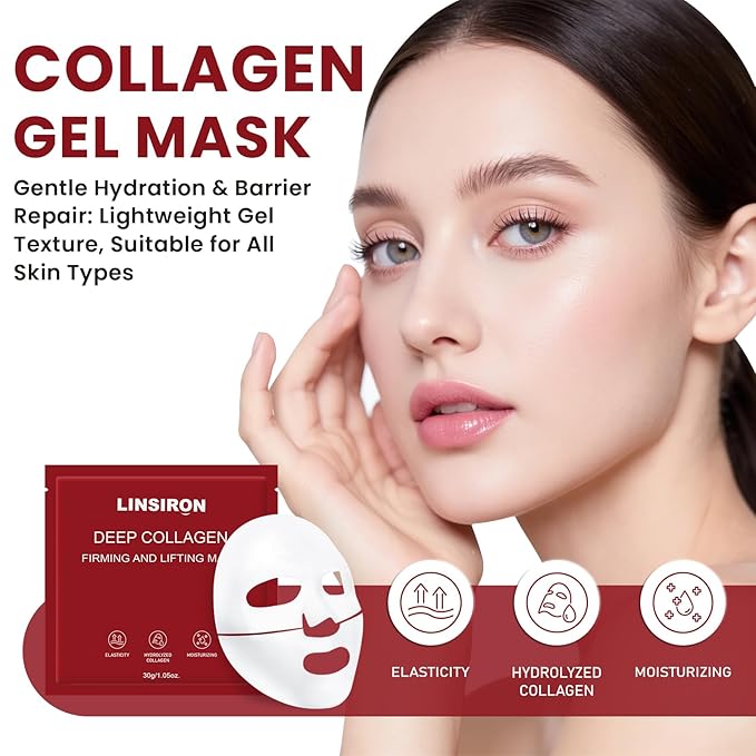 Bio-Collagen Face Masks, Deep Hydrating Sheet Overnight Face Mask, Facial Treatments and Masks for Women, Korean Skincare, Moisturizing and Firming for Girl, 12 Pack