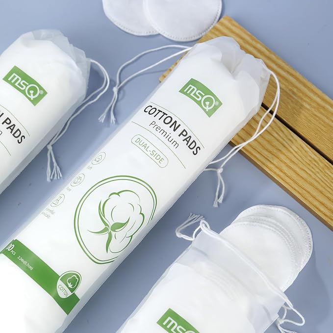 MSQ Cotton Rounds Makeup Remover Pads 600 Count Cotton Facial Cleansing Round Cotton Pads Lint-Free,Hypoallergenic (Pack of 6)