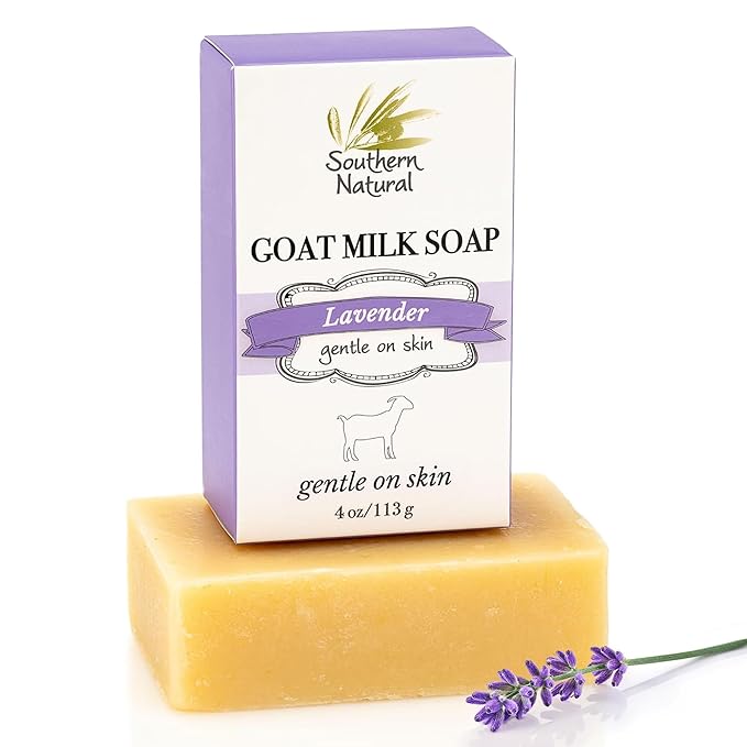 Southern Natural Goat Milk Soap Bar (Lavender 1 Pack) For Dry Sensitive Skin. Natural, Handmade Soap For Men, Women, Kids & Baby. Use On Face & Body