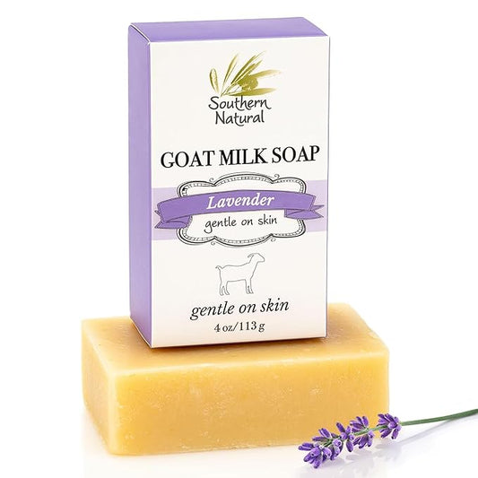 Southern Natural Goat Milk Soap Bar (Lavender 1 Pack) For Dry Sensitive Skin. Natural, Handmade Soap For Men, Women, Kids & Baby. Use On Face & Body